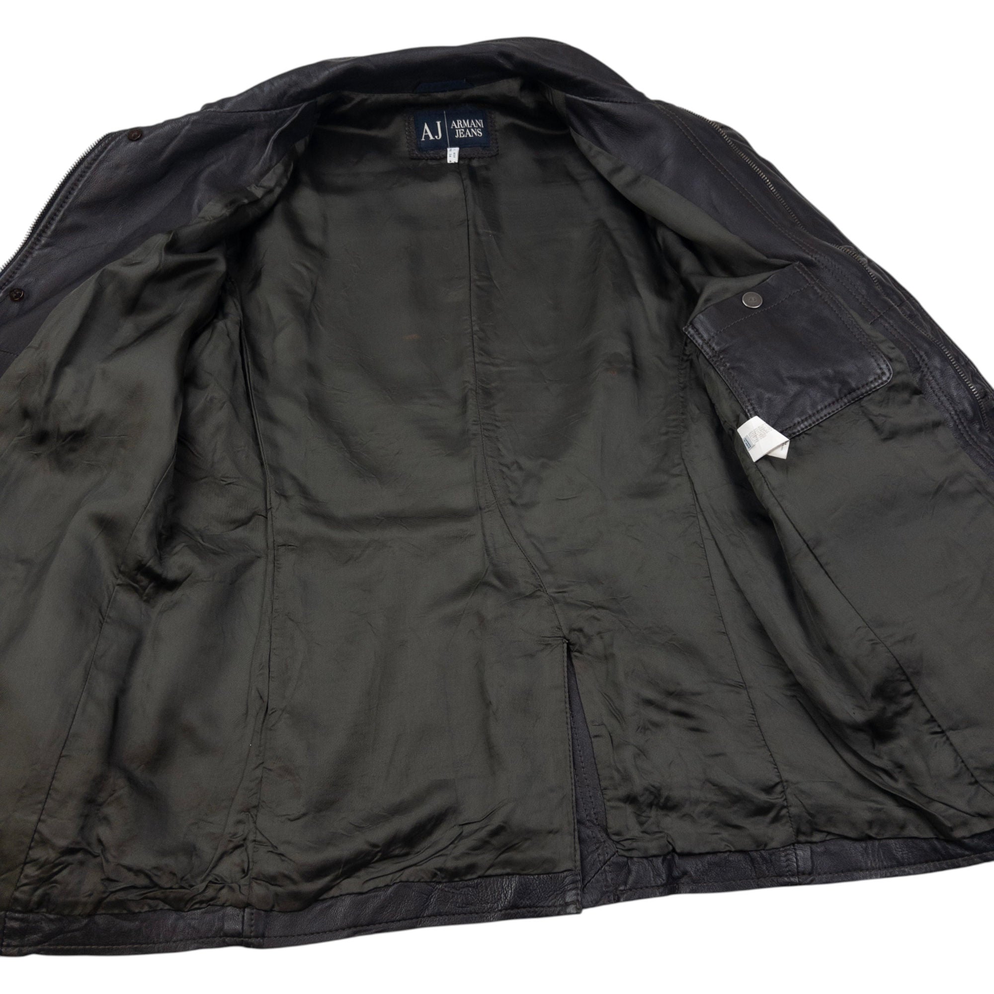 Vintage Armani Jeans Zip Up Leather Jacket Size M