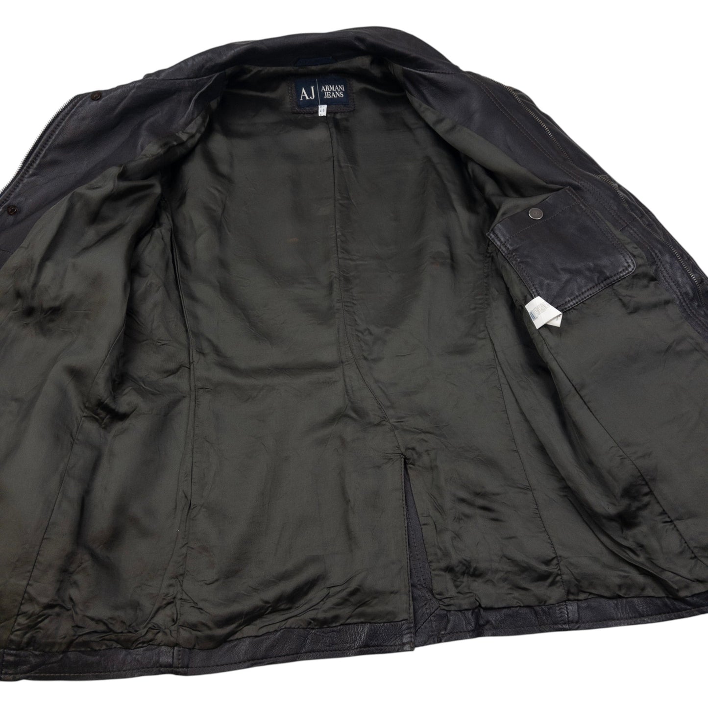 Vintage Armani Jeans Zip Up Leather Jacket Size M