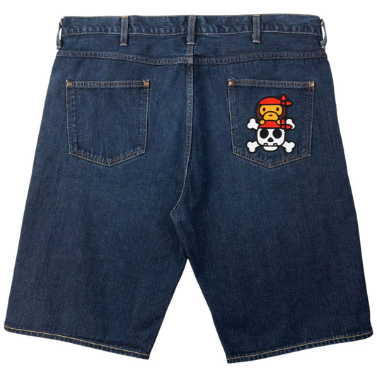 Vintage Bape Baby Milo Embroidered Denim Shorts Size XXL