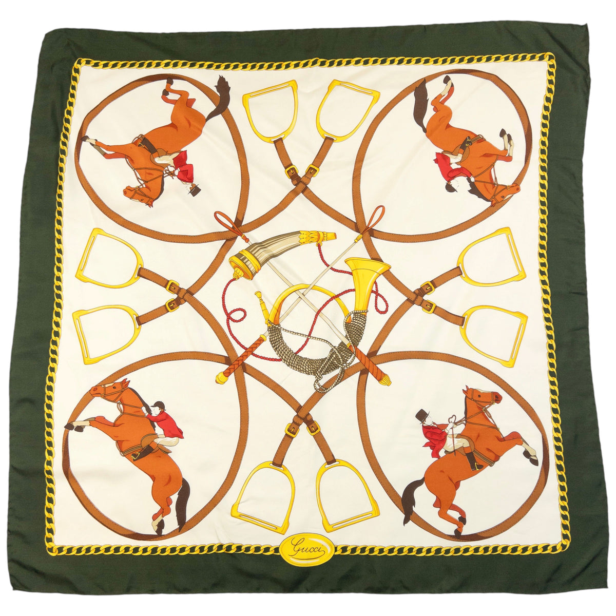 Vintage 90s Gucci Equestrian Horse Bit Print Silk Scarf