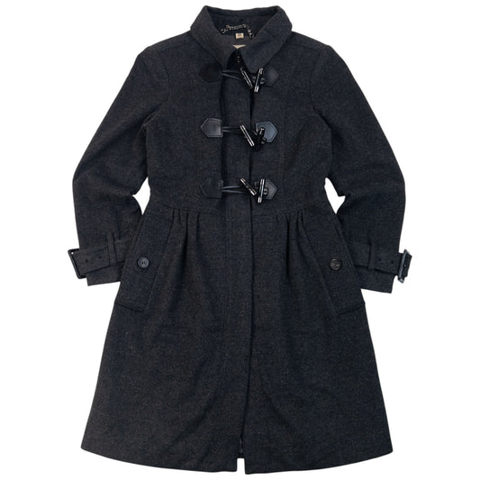 Vintage 2000s Burberry Wool Duffle Jacket in grey, embossed toggle fastenings