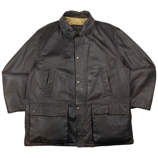 Vintage Armani Jeans Zip Up Leather Jacket Size XL