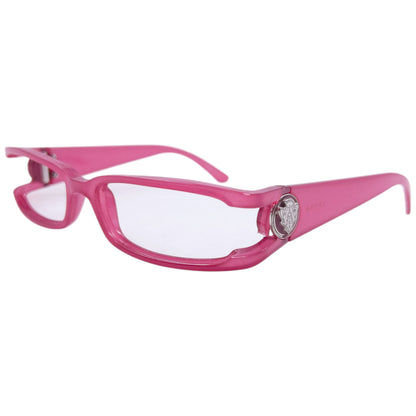Vintage 2000s Gucci Lensless Glasses Frames in pink, silver crest logo detail