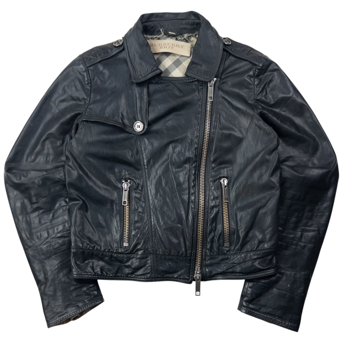 Vintage Burberry Brit Cropped Leather Jacket Womens Size M