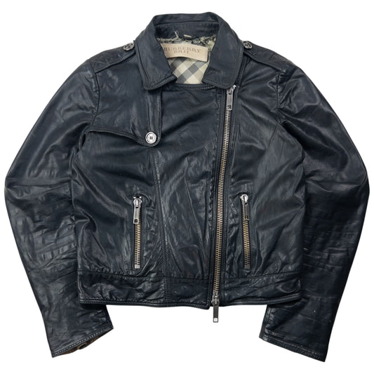 Vintage Burberry Brit Cropped Leather Jacket Womens Size M
