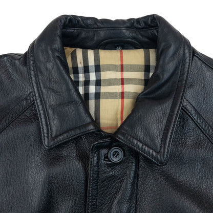Vintage 2000s Burberry Nova Check Lined Leather Jacket Size M