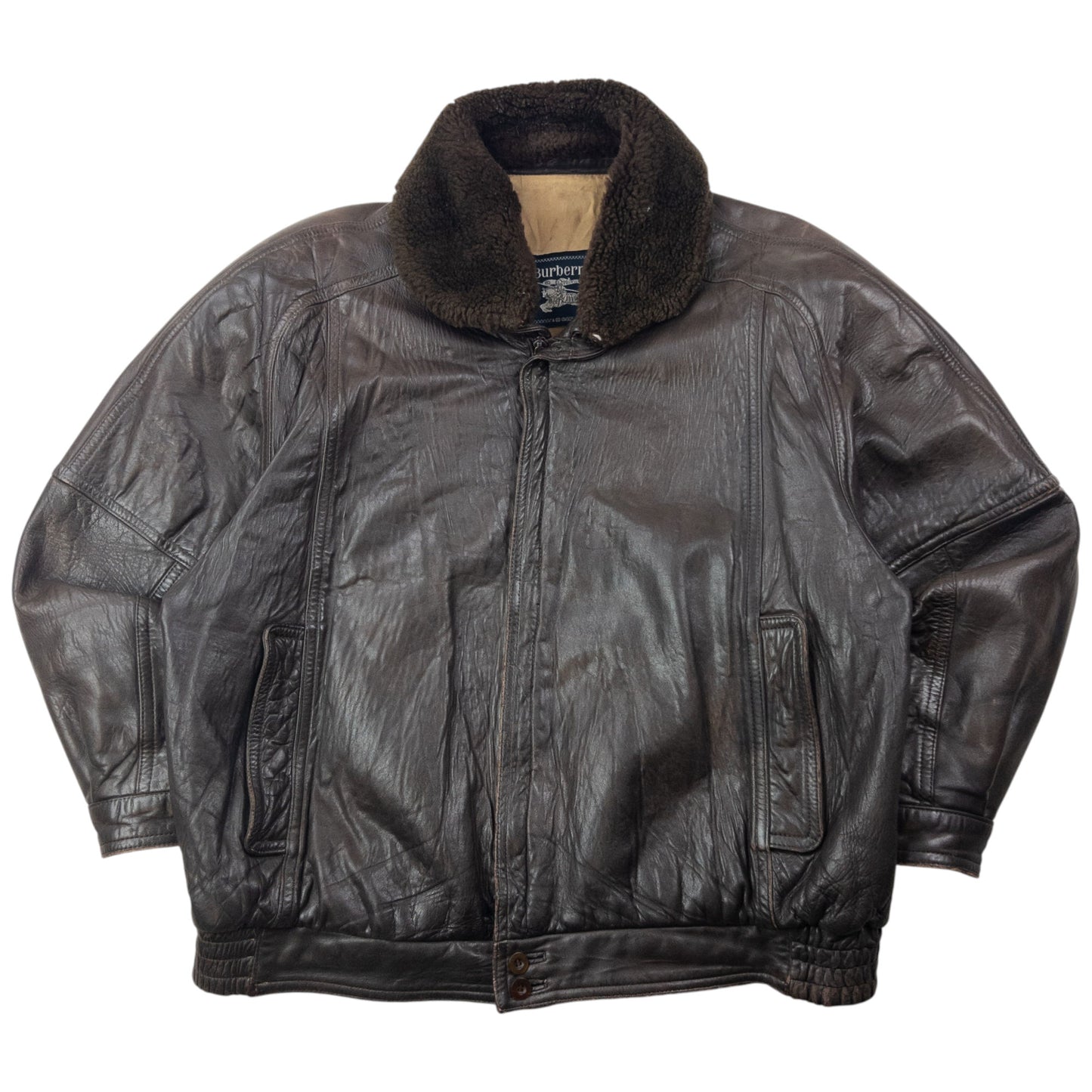 Vintage 80s Burberry Zip Up Leather Jacket Size XL
