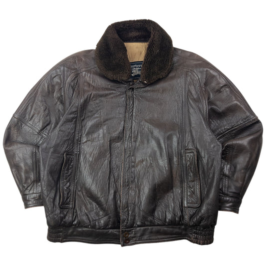 Vintage 80s Burberry Zip Up Leather Jacket Size XL