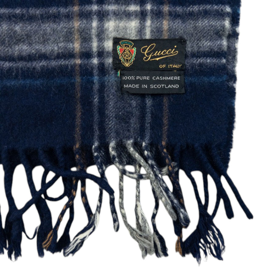 Vintage 80s Gucci Checkered Cashmere Tassel Scarf