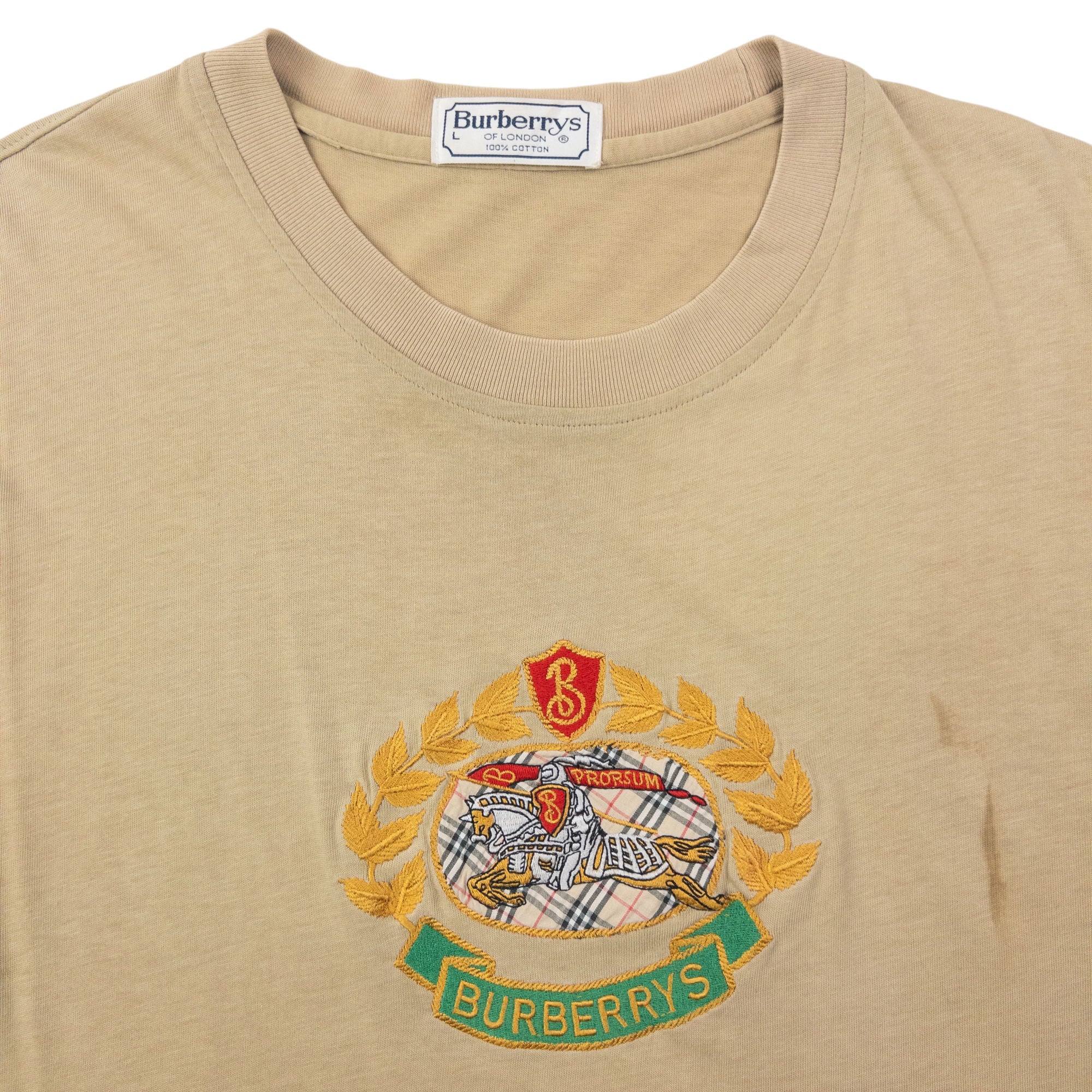 Vintage 90s Burberry Embroidered T Shirt Size L
