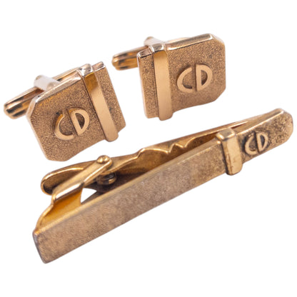 Vintage 90s Dior Embossed Cufflinks & Tie Clip Set