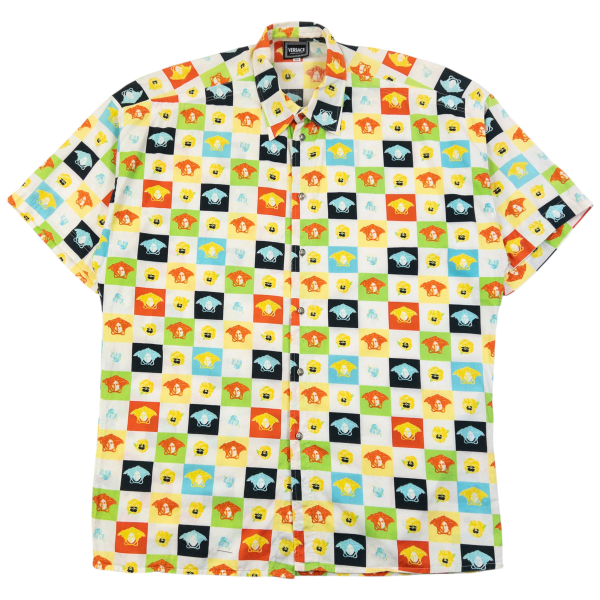 Vintage 90s Versace Jeans Couture Monogram Medusa Button Up Shirt Size L
