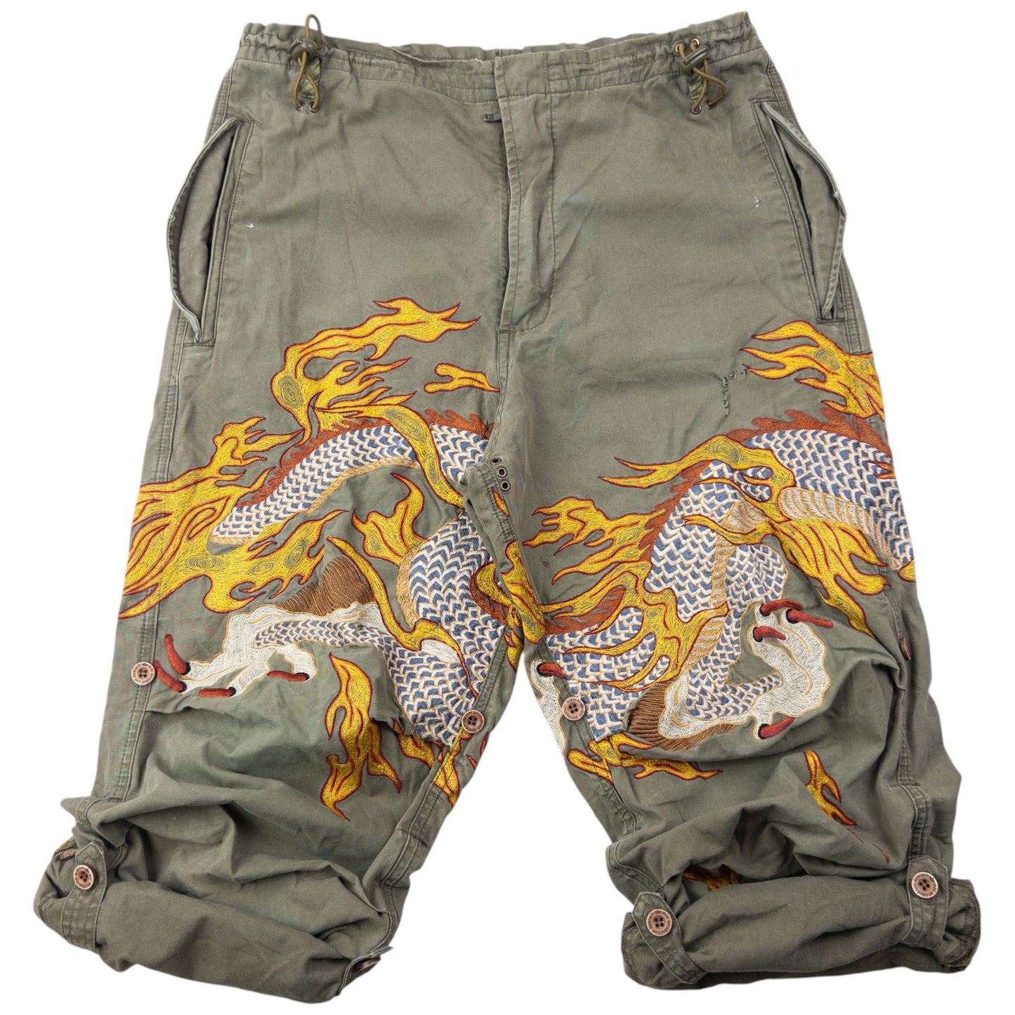Vintage 2000s Maharishi Embroidered Dragon Roll Up Trousers Size S