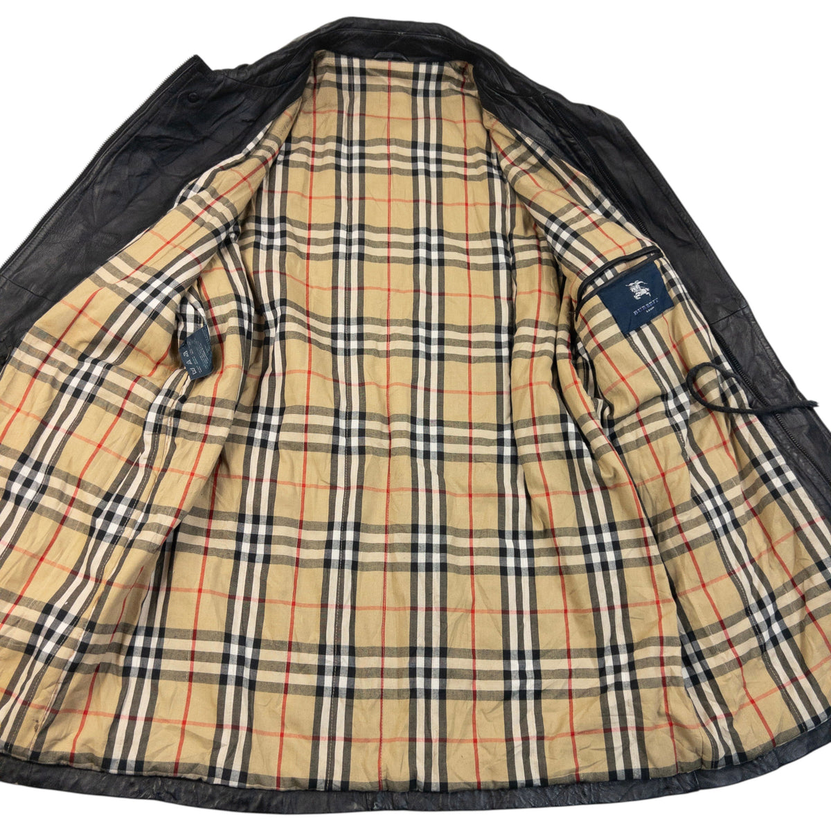 Vintage 2000s Burberry Nova Check Lined Leather Jacket Size L