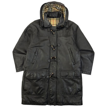 Vintage 2000s Burberry Nova Check Lined Leather Duffle Jacket Size M