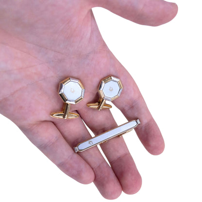 Vintage 90s Dior Embossed Cufflinks & Tie Clip Set