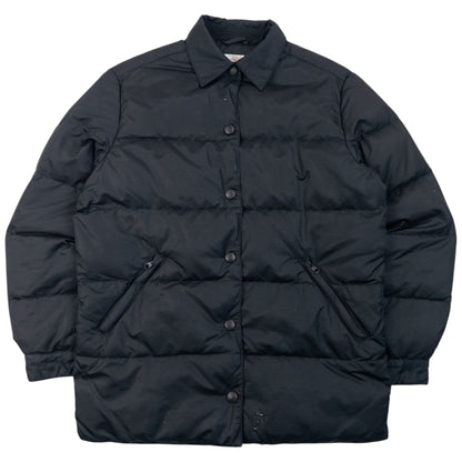 Vintage 90s Armani Jeans Button Up Puffer Jacket in black, padded puffer coat style