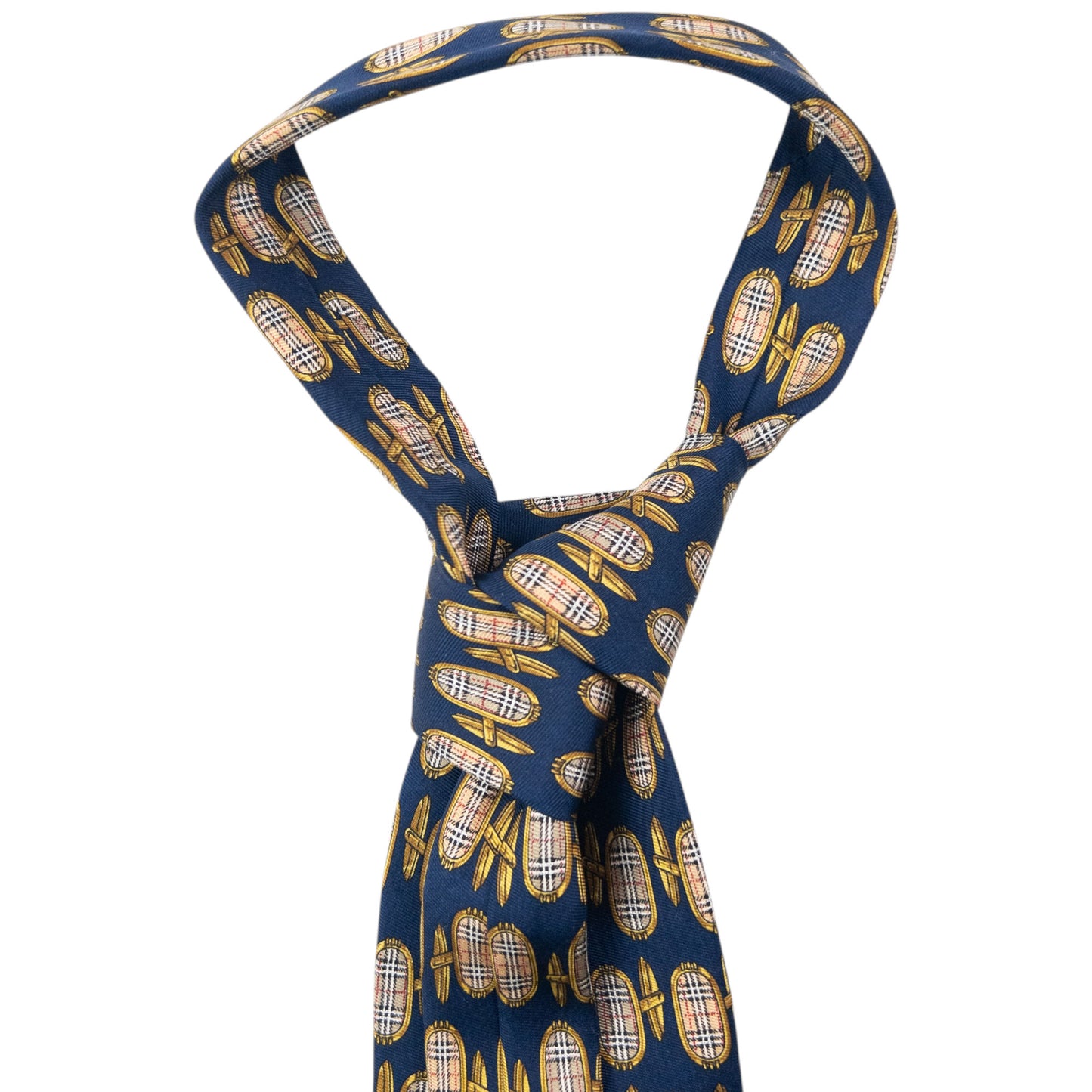 Vintage 80s Burberry Nova Check Cuff Link Print Silk Tie