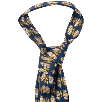 Vintage 80s Burberry Nova Check Cuff Link Print Silk Tie