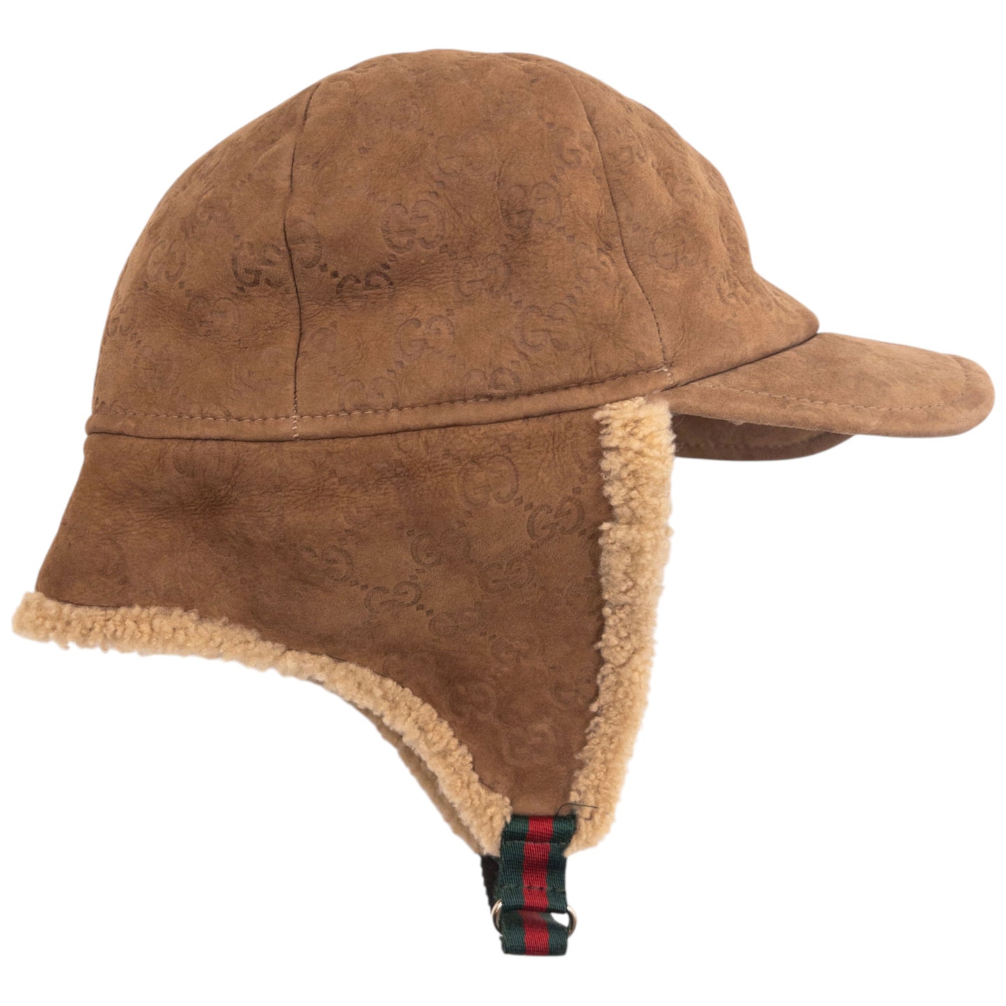 Vintage 2000s Gucci Fleece Lined Monogram Suede Trapper Hat Size L