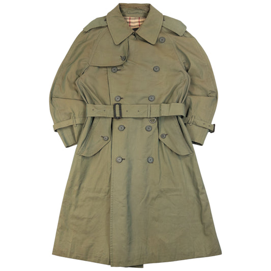 Vintage 90s Burberry Nova Check Lined Belt Waist Trench Jacket in green (cotton), iridescent effect