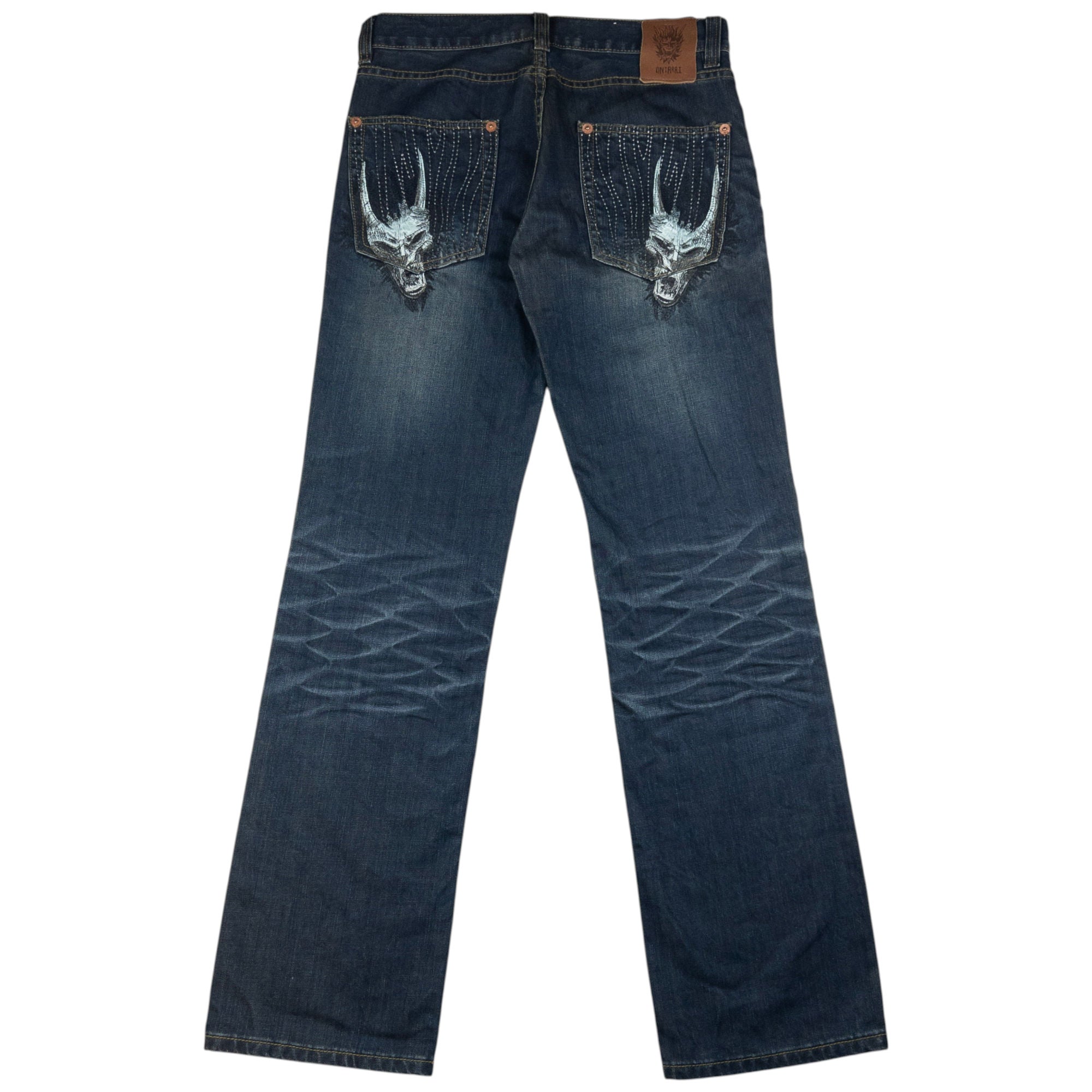 Vintage Oniarai Embroidered Monster Japanese Denim Jeans Size W32