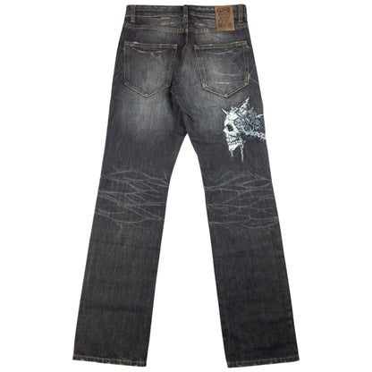 Vintage Jizo Bosatsu Embroidered Troll Skull Japanese Denim Jeans Size W30