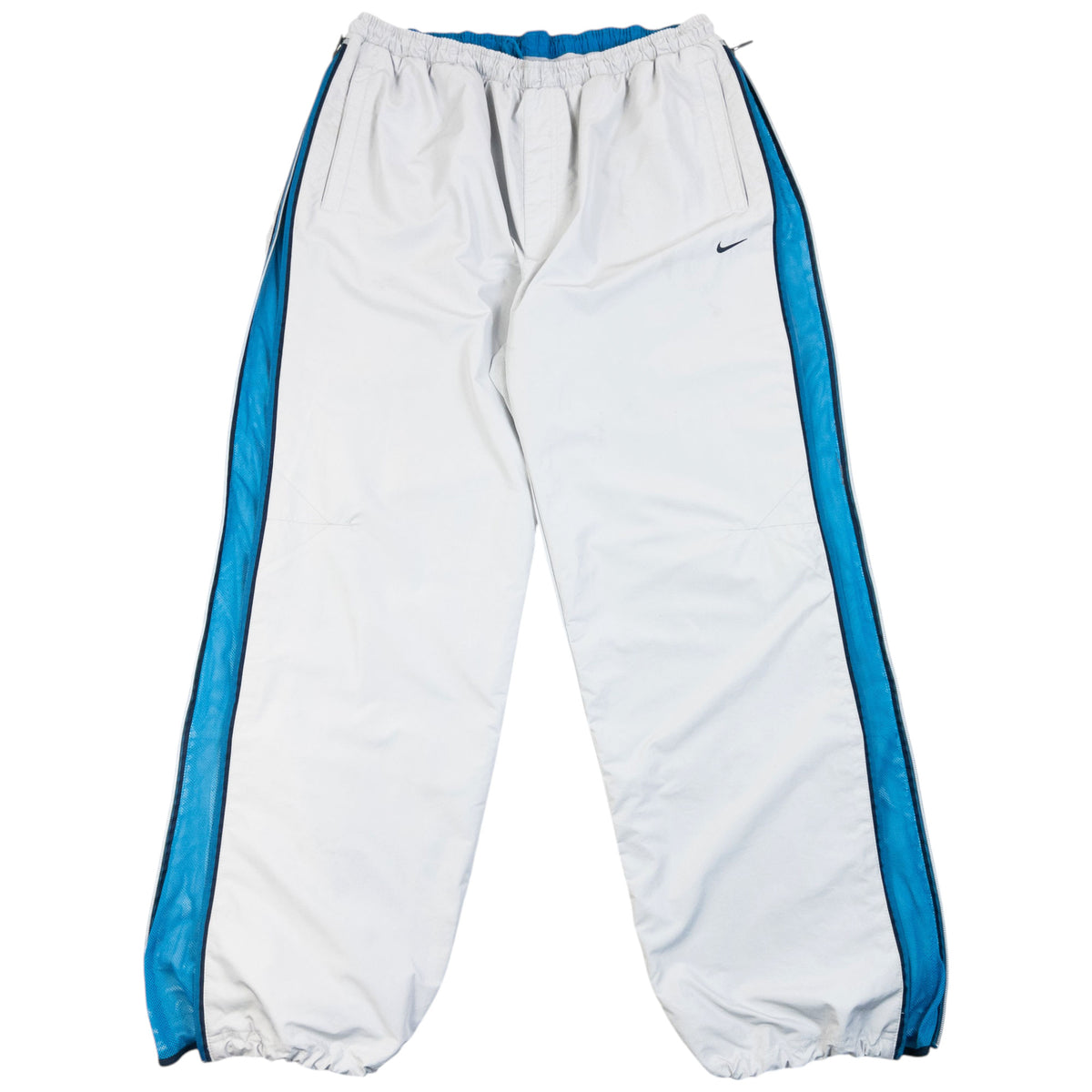 Vintage 2000s Nike Full Mesh Zip Tracksuit Bottoms in grey, full side zips with mesh paneling