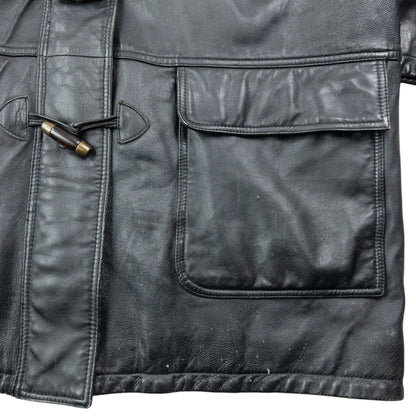 Vintage 2000s Burberry Nova Check Lined Leather Duffle Jacket Size XL