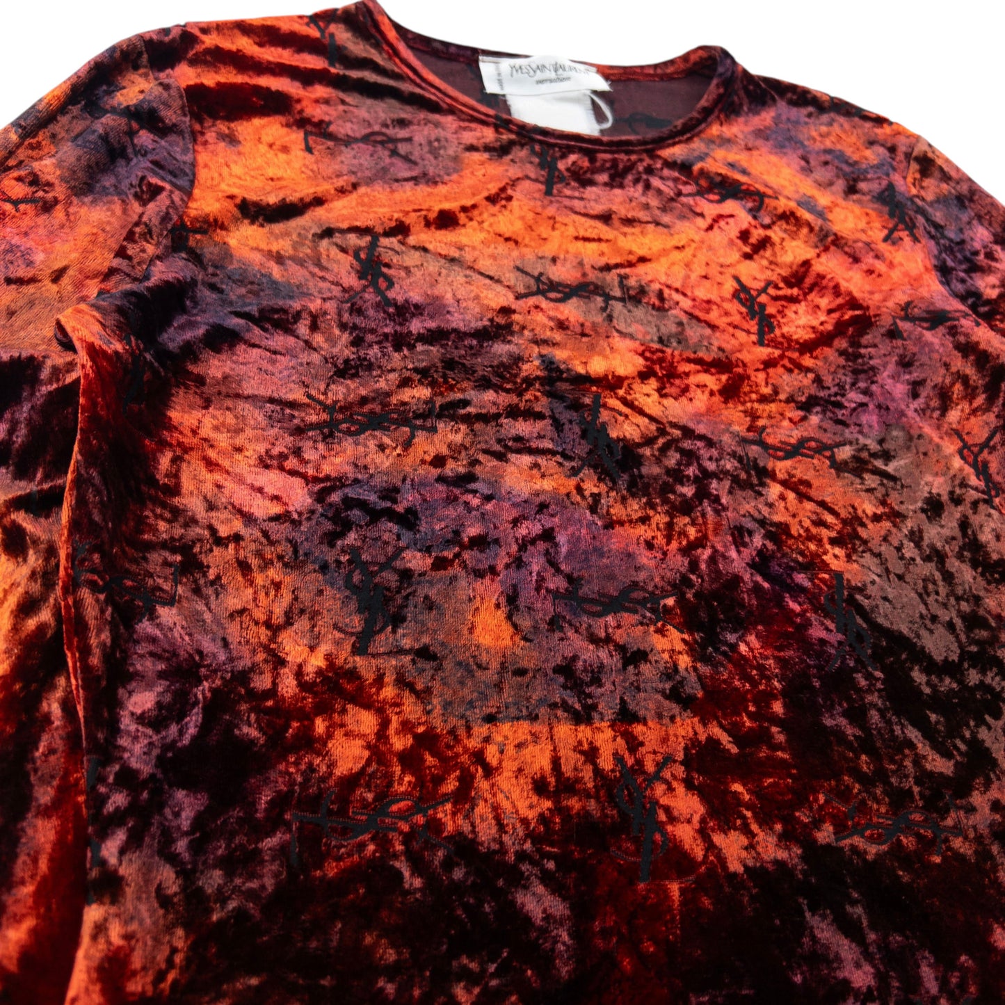 Vintage 80s YSL Yves Saint Laurent Velour Monogram Long Sleeved Top Womens Size S