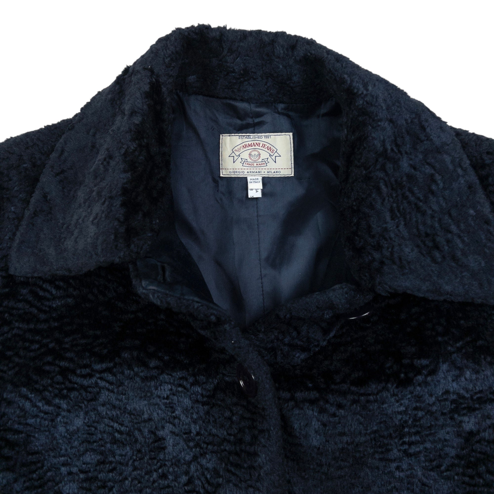 Vintage Armani Jeans Faux Fur Button Up Jacket Womens Size XL