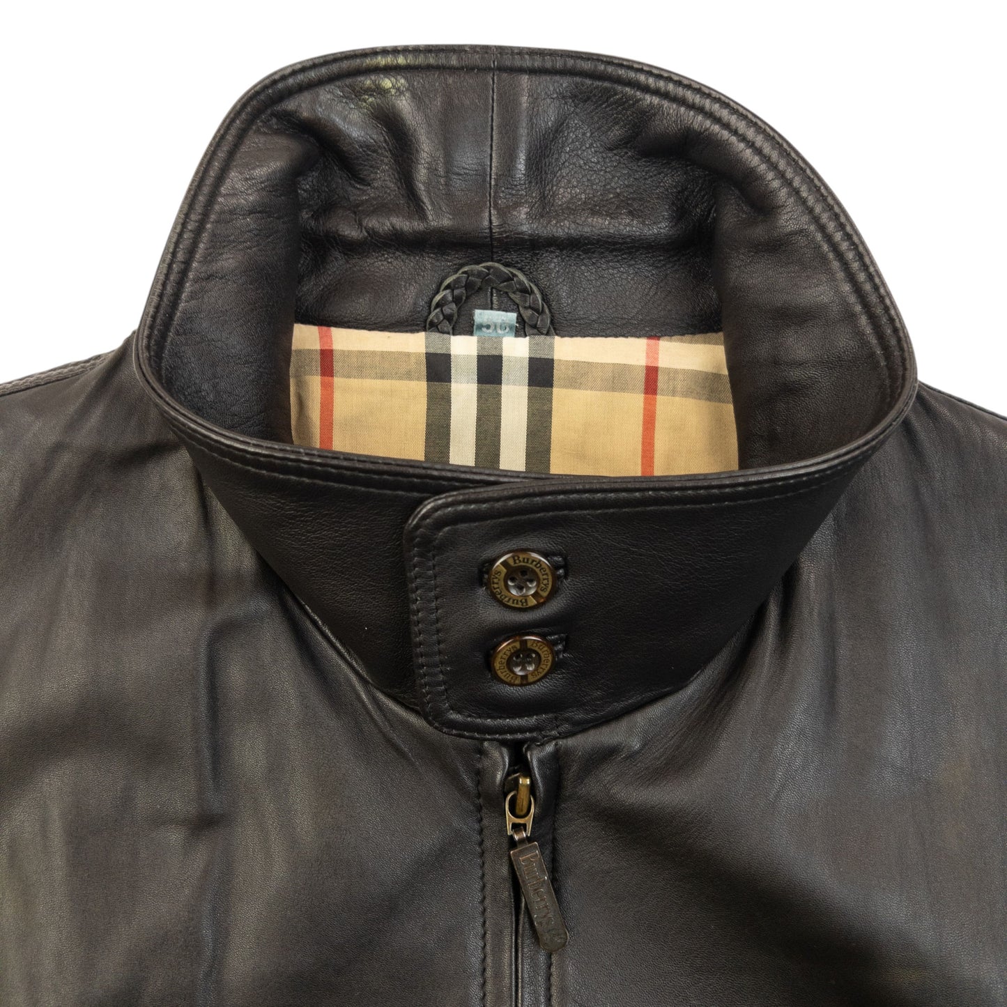 Vintage 2000s Burberry Nova Check Lined Leather Jacket Size XL
