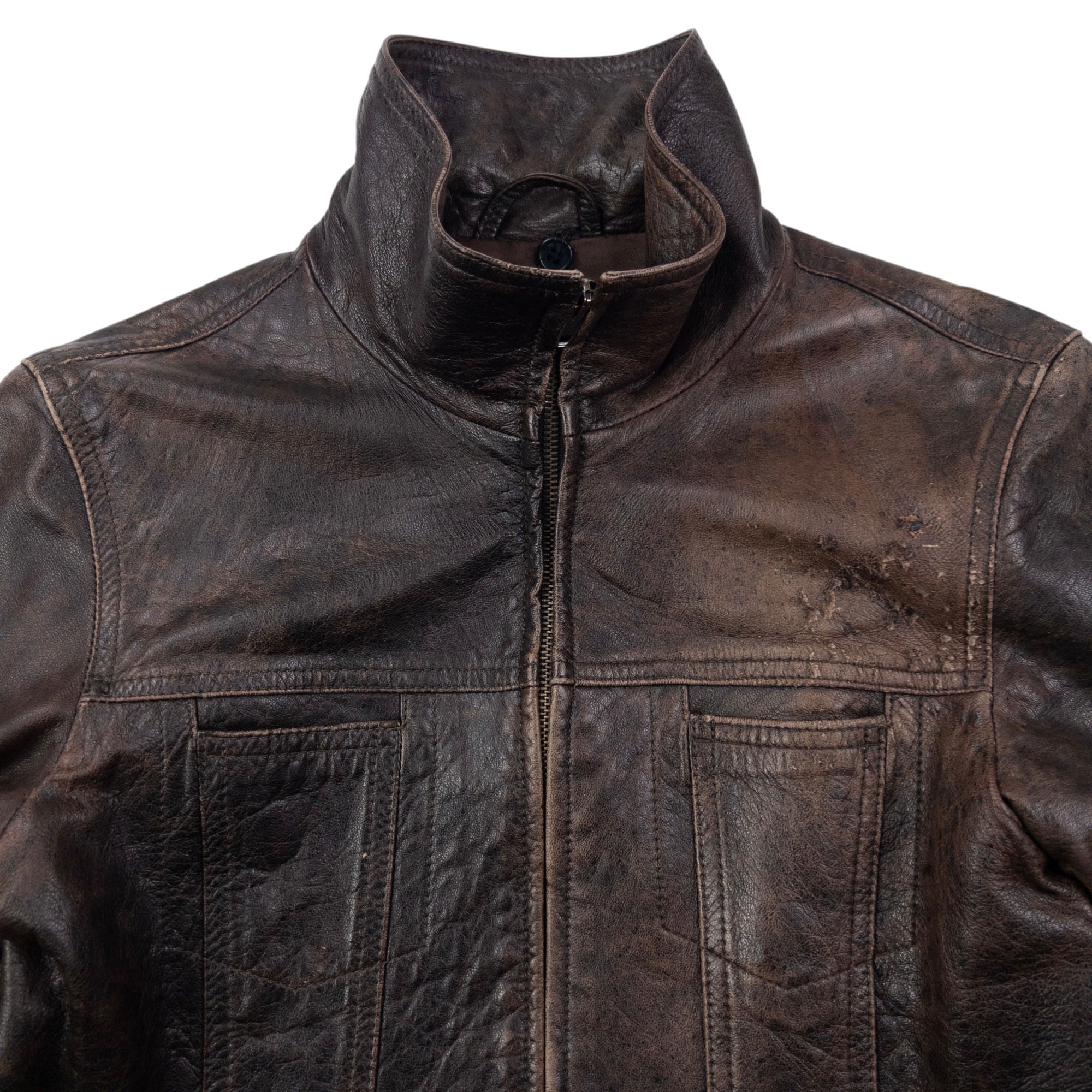 Vintage Armani Jeans Cropped Leather Jacket Womens Size M