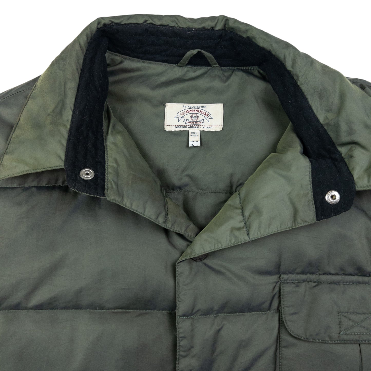 Vintage Armani Jeans Button Up Puffer Jacket Size L