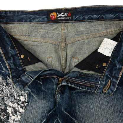 Vintage Jizo Bosatsu Embroidered Skull Japanese Denim Jeans Size W32