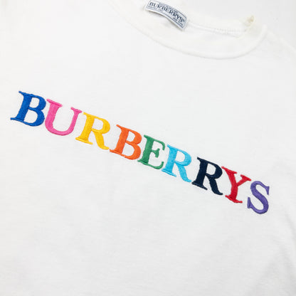 Vintage 90s Burberry Rainbow Embroidered T Shirt Womens Size M