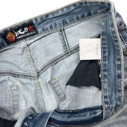 Vintage Jizo Bosatsu Embroidered Troll Japanese Denim Jeans Size W34