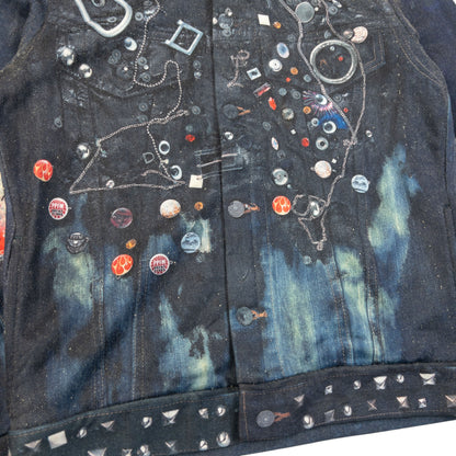 Vintage 2000s PPFM Embellished Denim-Look Print Jacket Womens Size M