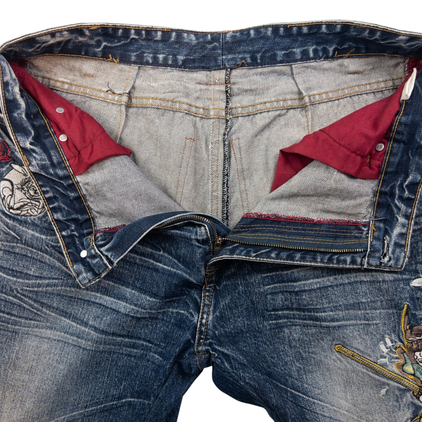Vintage Big Train Embroidered Fantasy Japanese Denim Jeans Size W35