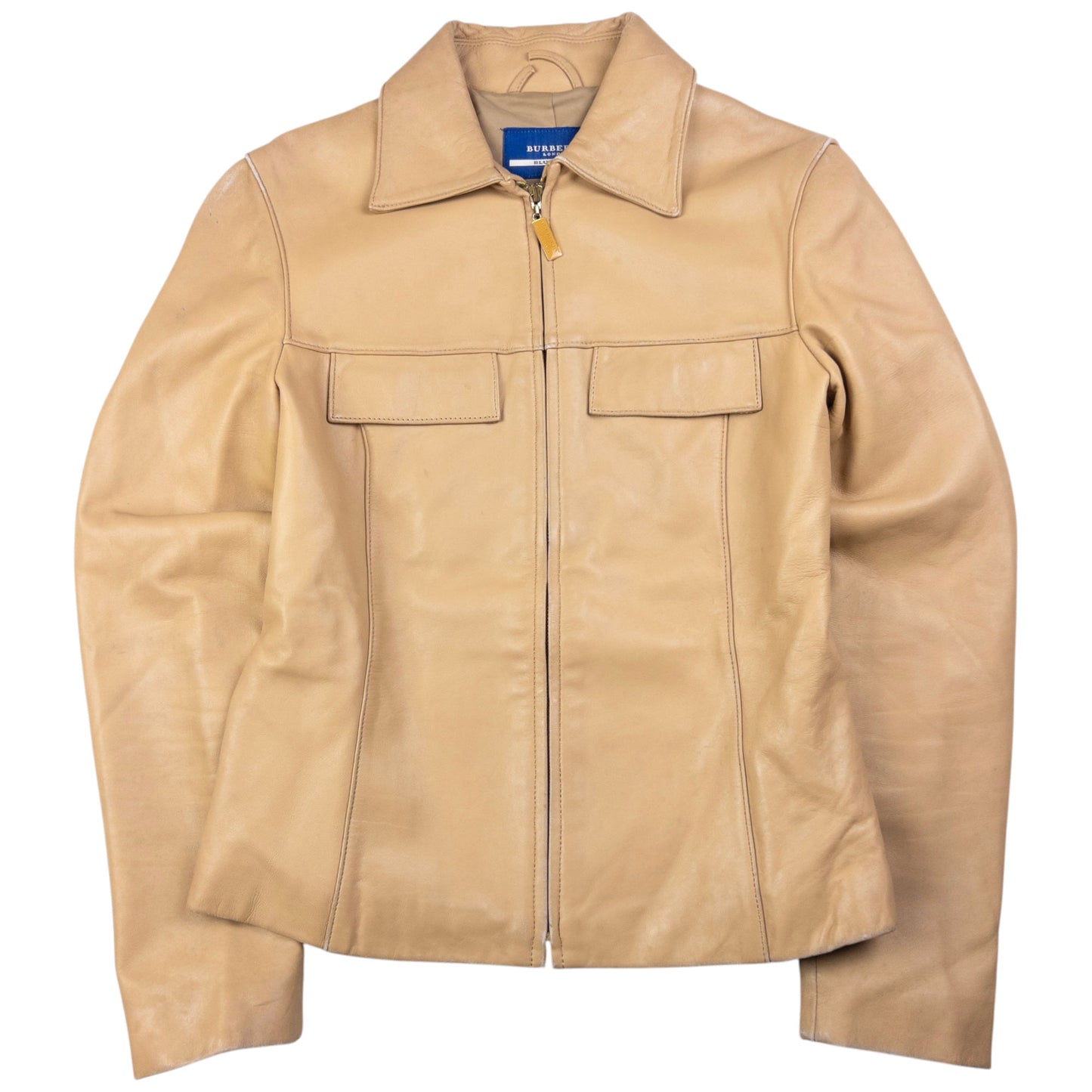 Vintage Burberry Blue Label Zip Up Leather Jacket Womens Size S