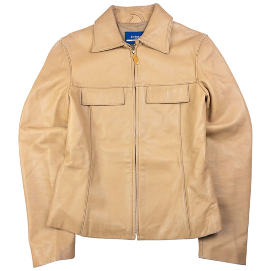 Vintage Burberry Blue Label Zip Up Leather Jacket Womens Size S