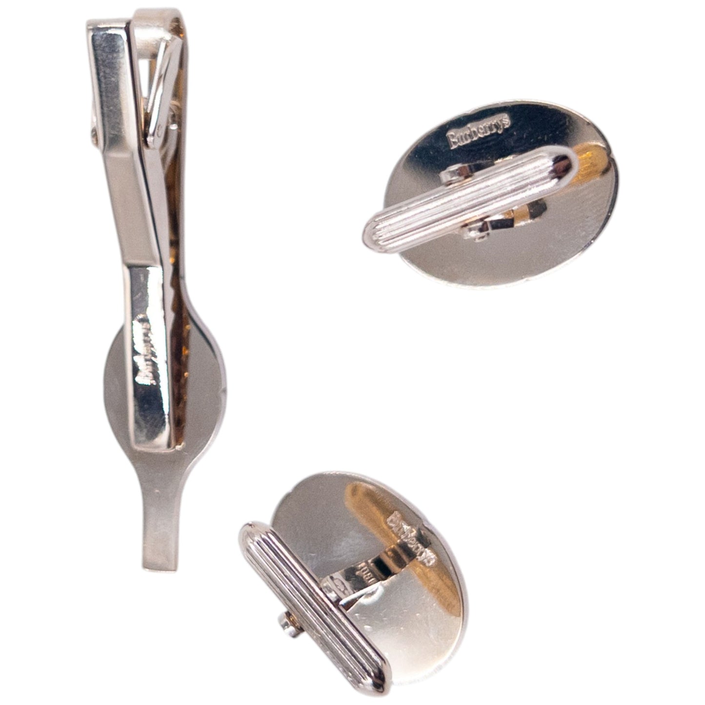 Vintage 90s Burberry Cufflinks & Tie Clip Set