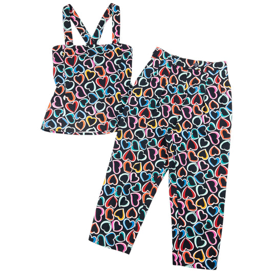 Vintage 80s YSL Yves Saint Laurent Heart Print Top & Trousers Set Womens Size XS