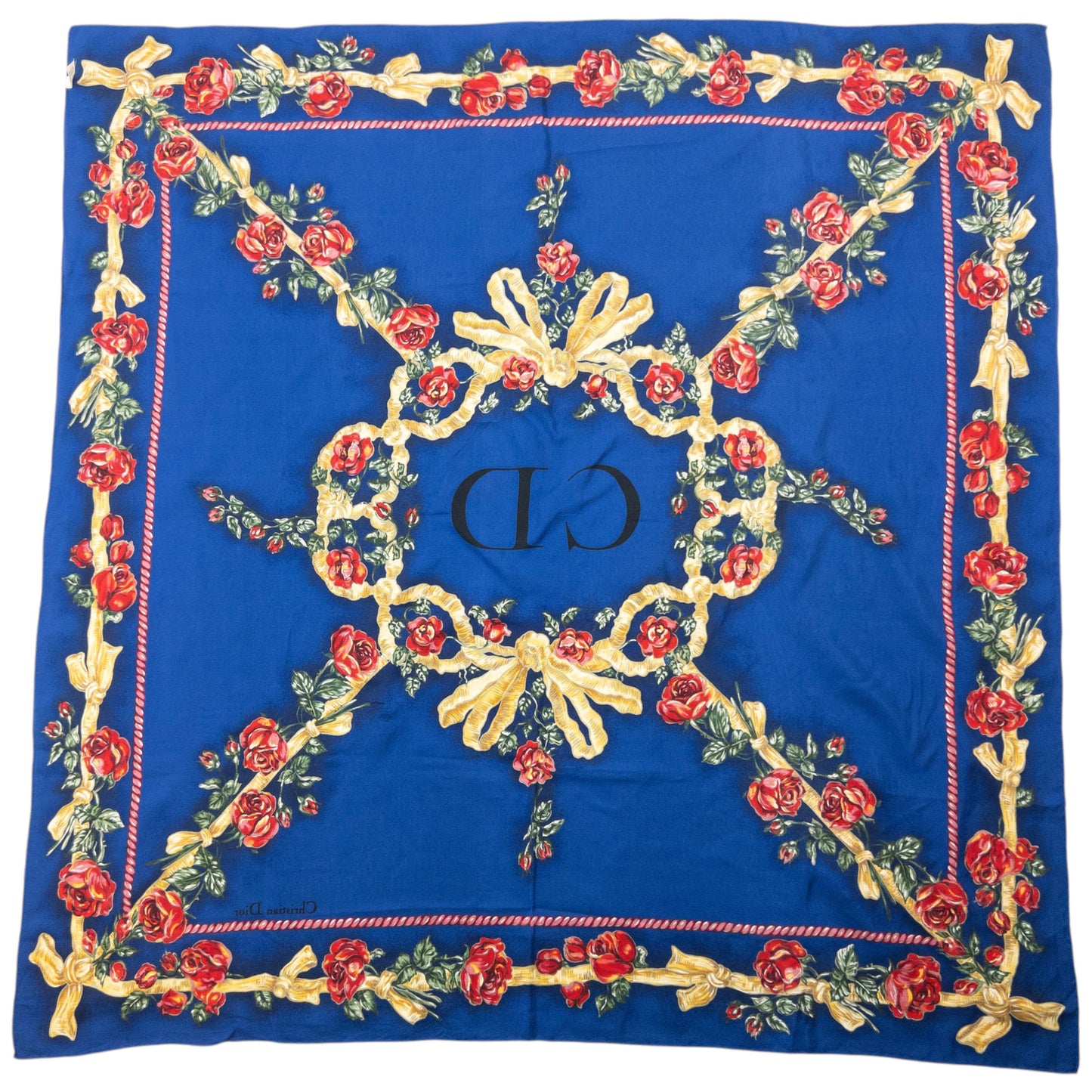 Vintage 2000s Dior Floral Rose Print Silk Scarf