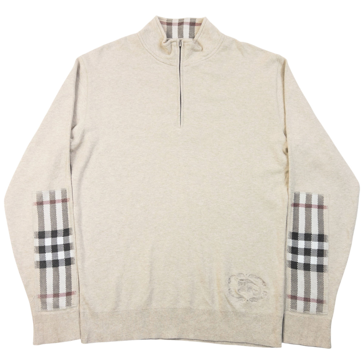 Vintage 2000s Burberry Q Zip Sweatshirt in beige, nova check forearm patch design