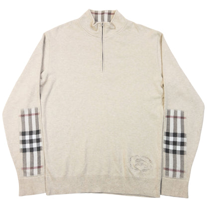 Vintage 2000s Burberry Q Zip Sweatshirt in beige, nova check forearm patch design