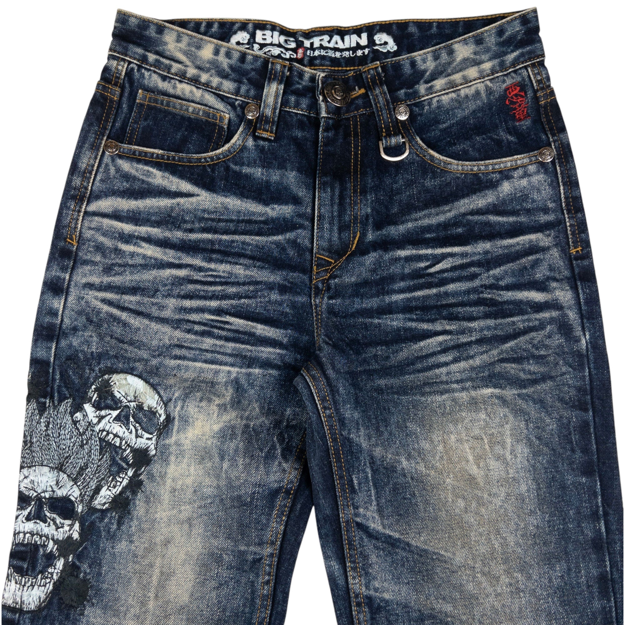 Vintage Big Train Embroidered Skull Japanese Denim Jeans Size W29