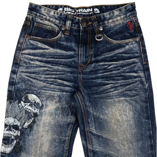 Vintage Big Train Embroidered Skull Japanese Denim Jeans Size W29