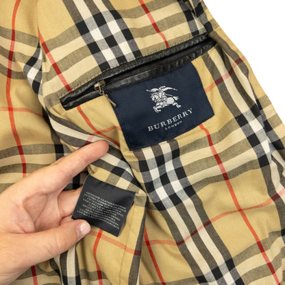 Vintage 2000s Burberry Nova Check Lined Leather Jacket Size M