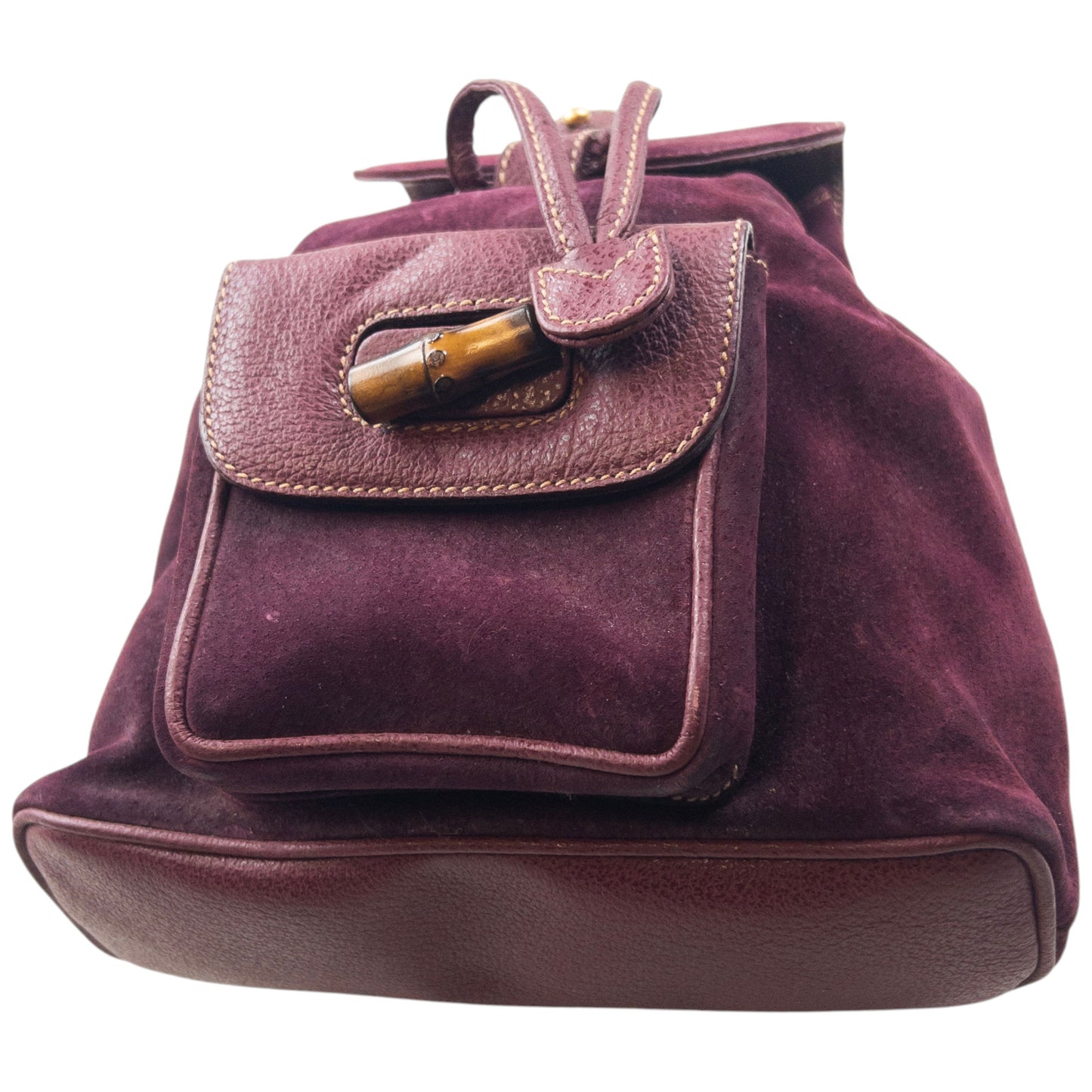 Vintage 80s Gucci Bamboo Suede Bucket Backpack